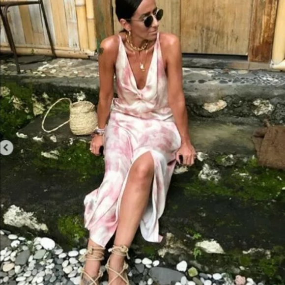 ZARA PINK TIE-Dye DRESS Small KNOT SPAGHETTI STRAP - Picture 2 of 6